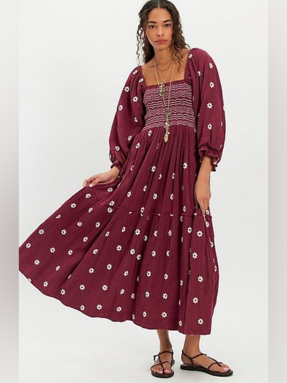 NWT FREE PEOPLE Dahlia Embroidered Maxi Dress | Rhododendron/Dark Plum MSRP $168